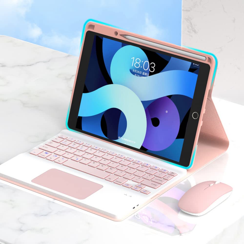 QYiiD Keyboard Case for iPad Pro 12.9 2015 & 2017 (2nd & 1st Generation), Slim Lightweight [Cloth Texture] Case with Detachable Wireless Keyboard for iPad Pro 12.9 Inch, Pink