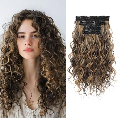 REECHO Curly Hair Extensions, 4PCS 16 inch Clip in Hair