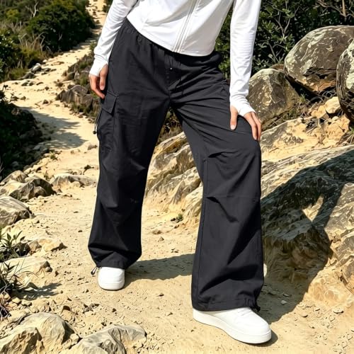 Women Lightweight Cargo Pants Wide Leg High Waisted Pants with Pockets - image 7