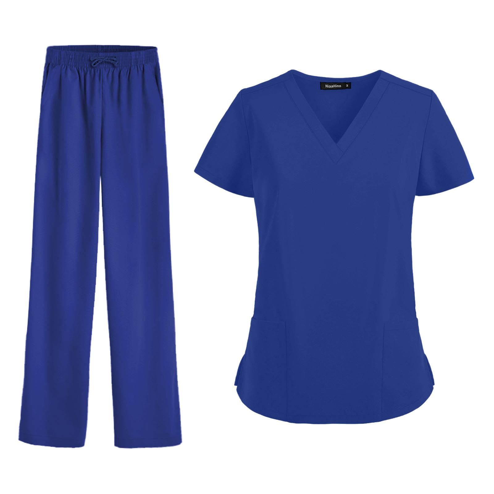 Oshhni Frauen Scrubs Sets Arbeitskleidung Kleidung Dünne Krankenpflegeuniformen Set Kurzarm für Skin Manage Cosmetology Beauty Spa Center, Blau, xxL