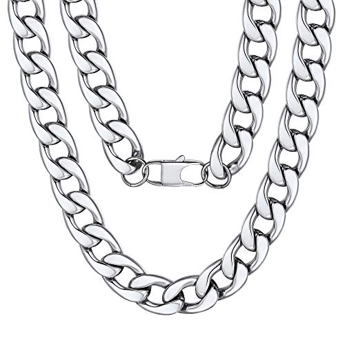 Mens Stainless Steel Necklace Large Heavy Silver Color 15MM 18inches Curb Chain Link Necklace Rapper Jewelry
