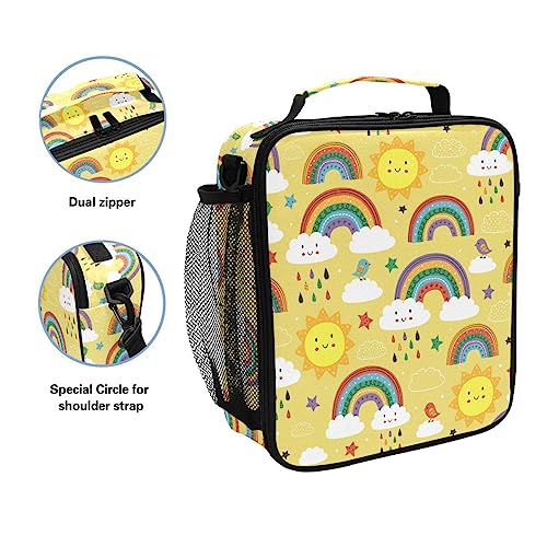 Lunch Bags for Kids Boys Girls Toddler Yellow Cute Rainbow Cloud Bird and Sun Reusable Insulated Lunch Box - Image 2