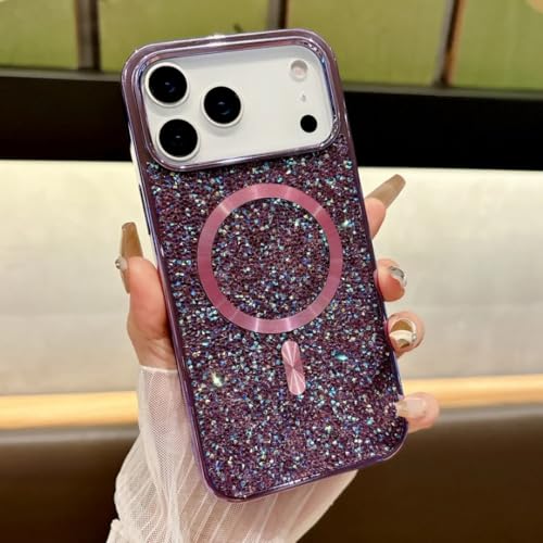Coque strass iPhone 14 Pro violette anti-choc avec aimant pour charge sans fil