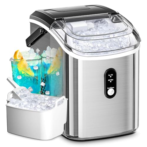 Antarctic Star Nugget Ice Maker Countertop with Handle, Stainless Steel, 35Lbs/24Hrs,7 Mins Ice Making, Pellet Ice Maker with Ice Basket/Ice Scoop for Home/Bar/Party/Office