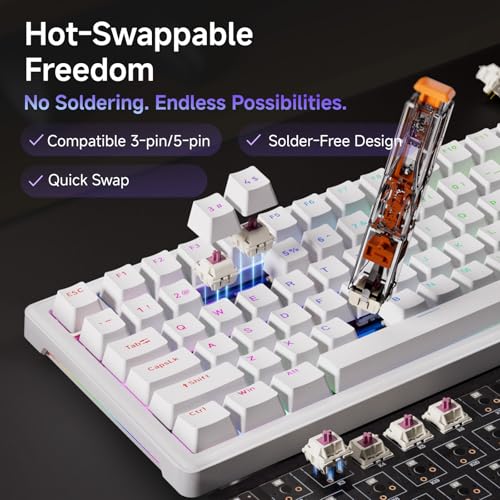 Dierya DK81E Gaming Keyboard with Knob,75% Percent Gasket Mount Hot Swappable Cream Switch Wired Mechanical Keyboard,Programmable 82 Keys RGB Backlit Ultra-Compact (white, Cream Switch) - Image 5