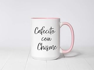 Latina Empowerment Coffee Mug - 15 oz Ceramic Cup with Pink Handle | 'Cafecito y Chisme' Quote | Hispanic Heritage Gift