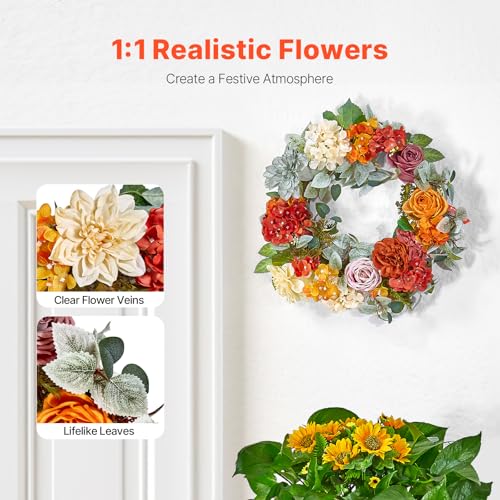 Image of VEVOR Spring Wreath for Front Door 24 Inch - Artificial Hydrangea Year-Round Wreath with Welcome Sign, All Season Outdoor Indoor Decor for Home Wall Window