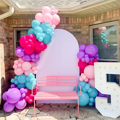 Image of HILAVO Pink Purple Blue Balloons 12 Inch 60 Pcs Mermaid Latex Balloons | Hot Light Pink Teal Blue Purple Balloon Confetti Balloons for Kids Magic Theme Princess Birthday Baby Shower Party Decor