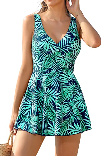 Image of SHEKINI One Piece V Neck Skirt for Women Modest Tummy Control Swimdress Bathing Suits Swimsuit