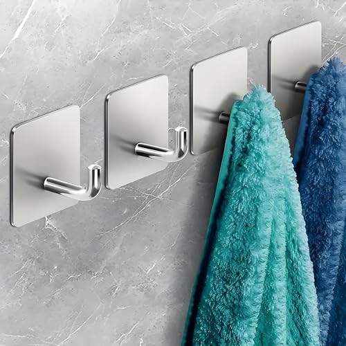 JIALTO 4 PCS Adhesive Hooks Heavy Duty Wall Hooks Waterproof Stai...