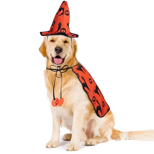 Hund Halloween Kostüme - Haustier Zauberer Kostümumhang mit Hexenhut Welpe Katze Halloween Kleidung Outfits