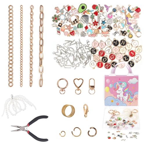 Livoravoli 315pcs Charm Bracelet Making Kit Keyring & Keychain Making kit DIY Jewellery Making Bag Charm Kits with Charms Chains Jump Rings Plier Gifts for Girls and Women
