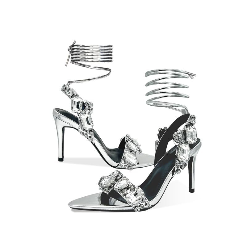 Women's Crystal Styles Clear Big Rhinestones Ankle Strappy Sparkly Sandals3