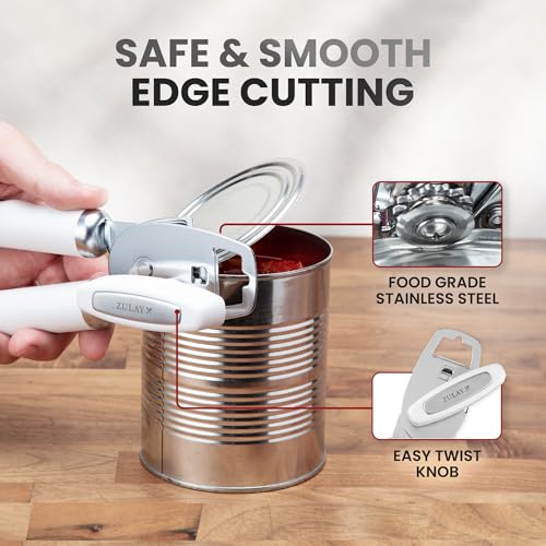 Image of Zulay Kitchen Manual Can Opener Heavy Duty Patented Stainless Steel, White