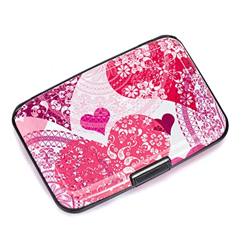 Image of Elfish Mini RFID Aluminum Wallet Credit Cards Holder Business Card Case Metal ID Case for Men Women (Red heart)