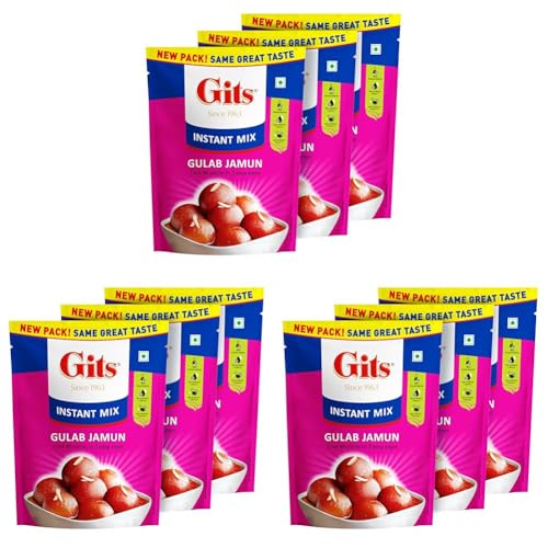 Image of Gits Instant Gulab Jamun Dessert Mix, Makes 40 per Pack, Pure Veg, Delicious Indian Dessert and Mithai, 600g (Pack of 9, 200g Each)