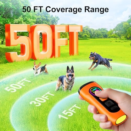SEDULAN Dog Bark Deterrent Devices Anti Barking Device for Dogs Ultrasonic Bark Stopper Portable Dog Training Tool Indoor Outdoor Up to 50ft Correct Bad Behavior of Own or Neighbor's Dog (Orange) - 2