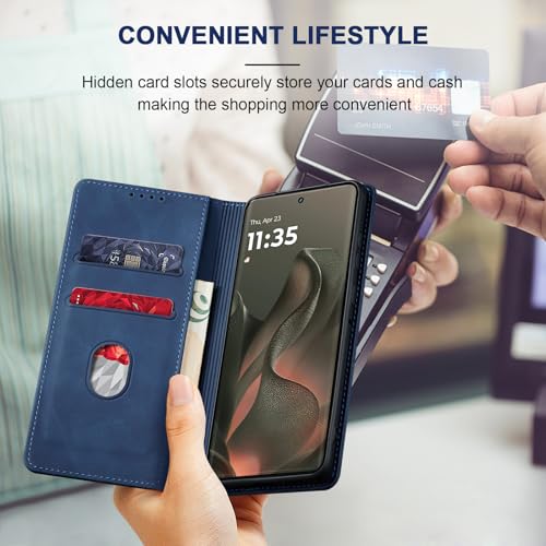 Image of Jasonyu Flip Wallet Case for Motorola Edge (2025) /60 /60 Pro /Fusion,Blue
