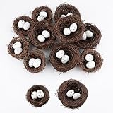 30Pcs Small Artificial Bird Nests with Eggs for Crafts,Handmade Natura Rattan Birds Nest for Easter, Wedding, Home, Party, and Christmas Tree Decorations(10pcs Mixed Small Size Nest, 20pcs Eggs)