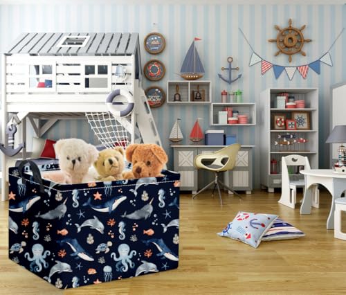 Image of Rectangular Ocean Basket Kids Baby Storage Bin Toy Organizer Box for Boys Under the Sea Nursery Decor(Ocean)