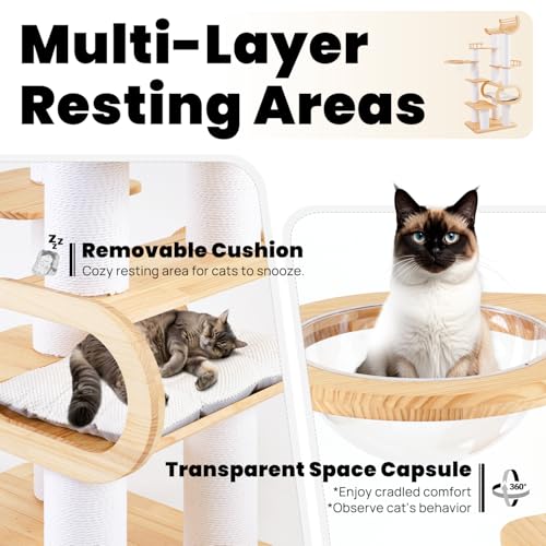 Image of 74.8 inch Modern Cat Tree for Indoor Cats, Tall Wood Cat Tower with Scratching Post, Heavy Duty Luxury Condo with Removable Mats, Multi-Level Cat Furniture for Cats
