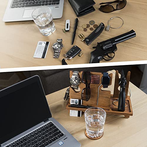 Night Stand Gun Tray Organizer Wood Gun Holder Hangun Safe Pistol Stand With Watch Charger American Flag Edc Tray - Fathers Day Gifts For Police Officers Men Gun Concealment Décor For Gun Lovers #TOP5