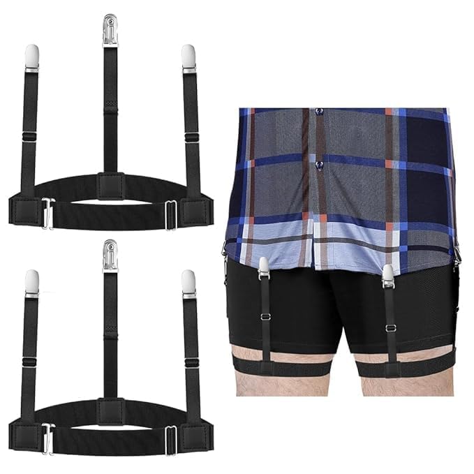 Shirt Tucker, Shirt Garter, Shirt Suspenders Stays Leg Suspender Belt (Black Belt)