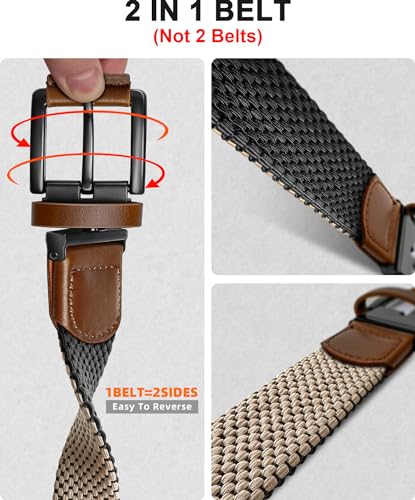 Image of BULLIANT Men Belt Rerversible Golf Belt Stretch Braided for Gift Men 1 3 /8 inch-2 In 1 Belt
