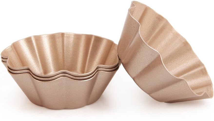 Forvel 4-PCS 3-inch Metallic Torte Pan Cupcake Muffin Baking Mold Set - Easy Home Chocolate/Fruit/Egg Tart Pastry Maker (Wave)
