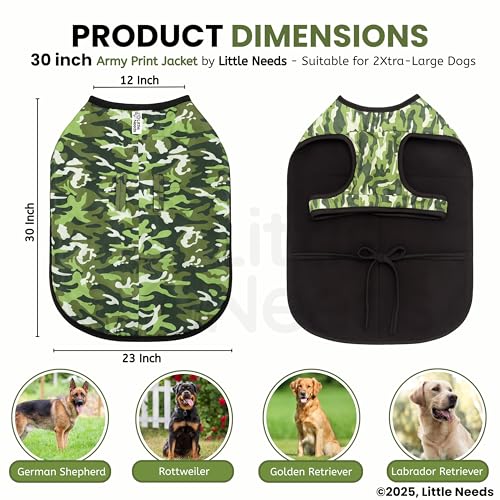 Image of Dog Jacket for Winter (Army Print, 30 Inch) | Camouflage Design, Waterproof & Windproof Polyester Coat with Fleece, Adjustable Velcro Closure, Warm Vest for Cold Weather