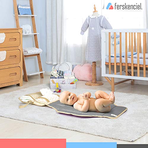 Portable Baby Diaper Changing Pad (Bubblegum) By Ferskenciel. Travel Nappy Change Station With Comfy Padding, Head Pillow, Stroller Strap & Zipper Pockets. Large, Foldable, Waterproof & Easy-Wipe Mat #TOP5