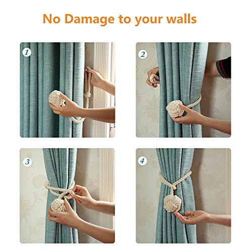 Melaluxe CT-BALL-BEIGE-2 Pack Curtain Tiebacks - Heavy Duty Curtain Rope Tieback, Handmade Rural Decorative Curtain Holdbacks  thumb #2