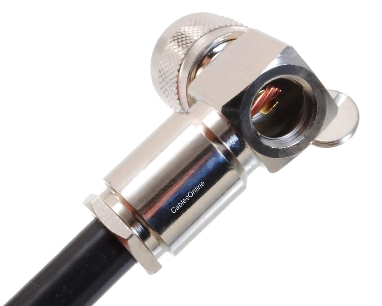 CablesOnline, 10-Pack Right-Angle N Male Clamp Type 50-Ohm Connectors for RG8/RG213/LMR400 Coax Wire, RF-N908CR-10