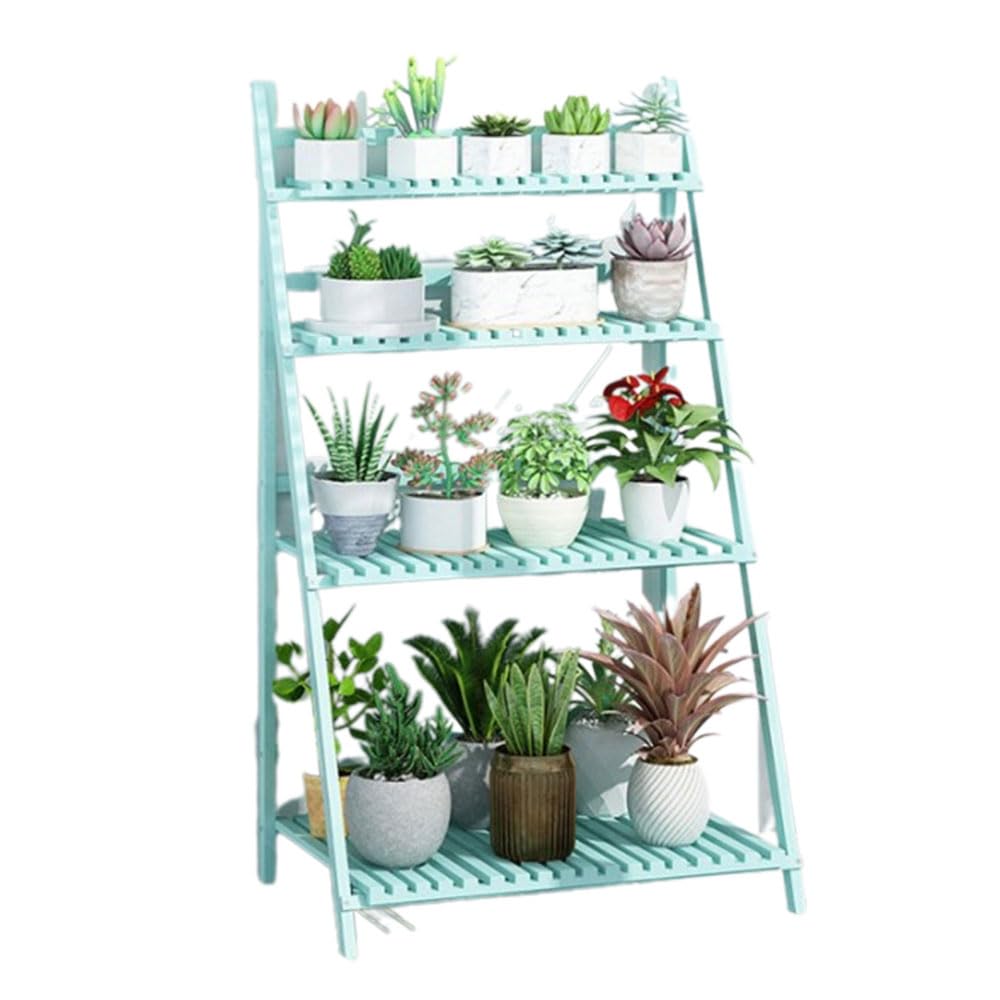 SnamicE Ladder Plant Stand 4Tier Wooden Planter Holder Flower Pot Display Shelf for Home Patio Lawn Garden Balcony Plant Stand Indoor,Blue-70cm
