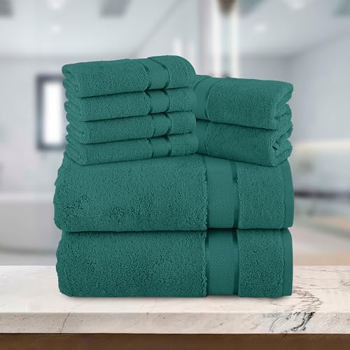 Image of Elegant Comfort Premium Cotton 8-Piece Towel Set, Includes 4 Washcloths, 2 Hand Towels and 2 Bath Towels, 100% Turkish Cotton - Highly Absorbent and Super Soft Towels for Bathroom, Turquoise