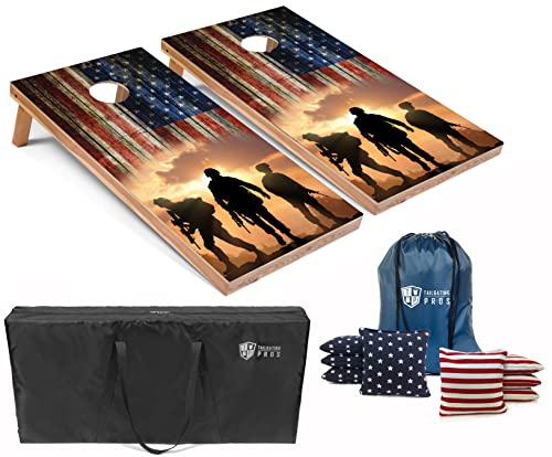 Tailgating Pros American Themed Lightweight Corn Hole Board Set w/Multicolored LED Ring Lights Bean Bags and Carrying Case - 4x2 Cornhole Toss