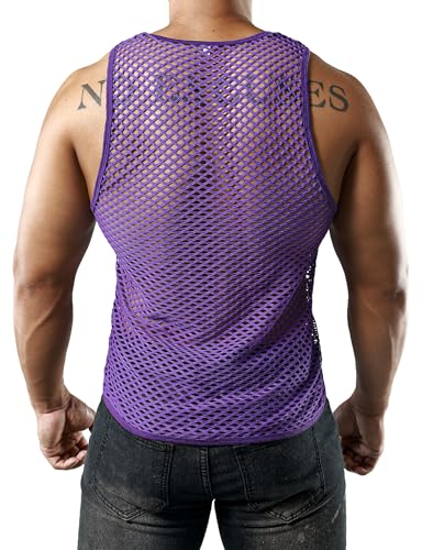 Image of JOGAL Men's Mesh Fishnet Fitted Sleeveless Muscle Top