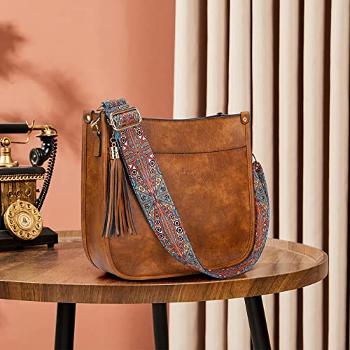 Image of HKCLUF Crossbody Bag Purse for Women 2PCS /Set Leather Hobo Handbag Wallet Set With 2Adjustable Guitar Strap Shoulder Bag | Purse