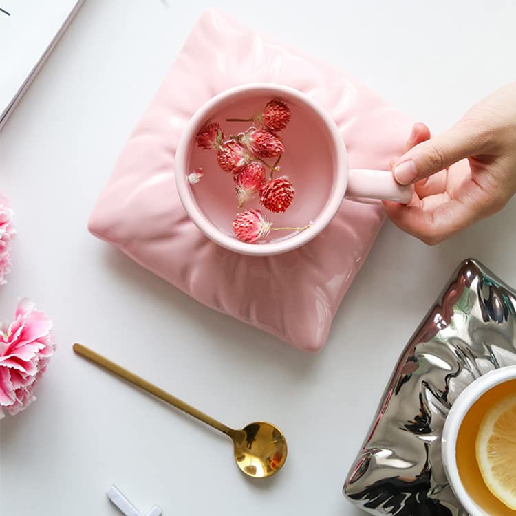Ceramiczne zestawy kubków do kawy kubek z łyżką spodkami, filiżanki do cappuccino ze spodkiem, ceramiczny zestaw filiżanek do herbaty i spodków, do specjalnych napojów kawowych, kawiarni mokki, latte i herbaty, 200 ml