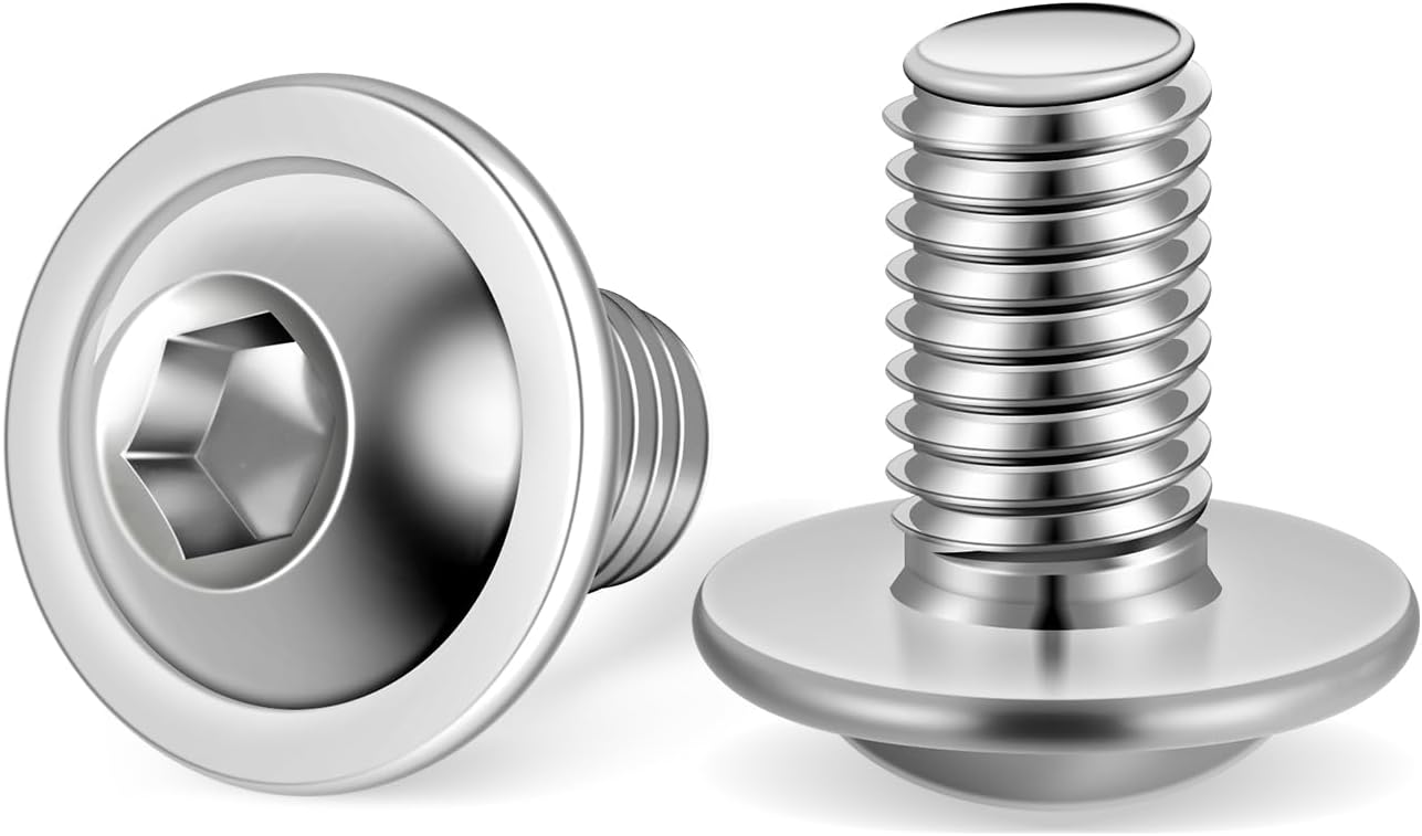 MewuDecor M6-1.0 x 12mm Flanged Button Head Socket Cap Screws, Stainless Steel 18-8 (304), Bright Finish, Full Thread, Allen Socket Drive, 25 PCS