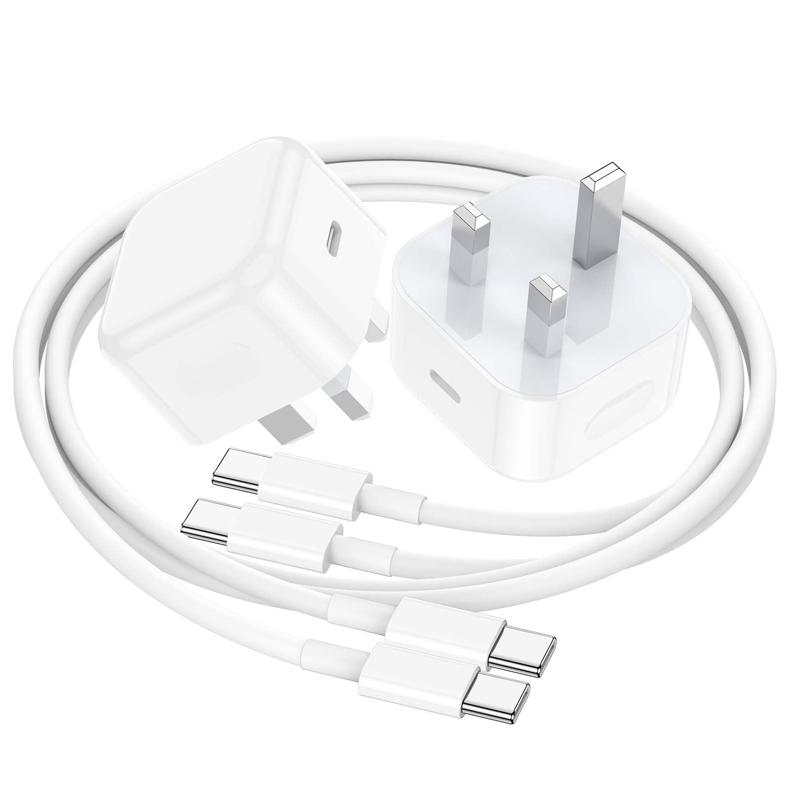 (1M+2M) iPhone 15 Charger,20W iPad Pro Fast Charger Plug,Apple USB C Charger with USB C to Type C Cable for iPhone 15/15 Pro/15 Pro Max iPad Pro 12.9/11 iPad Air iPad MiniUK Wall PD Power Adapter