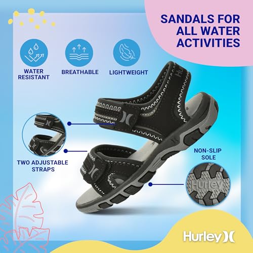 Image of Hurley Loni Toddlers and kids Water Shoes, Beach Essentials, Girls and Boys Open Toe Sandals, Lightweight, Breathable and Two Adjustable Straps