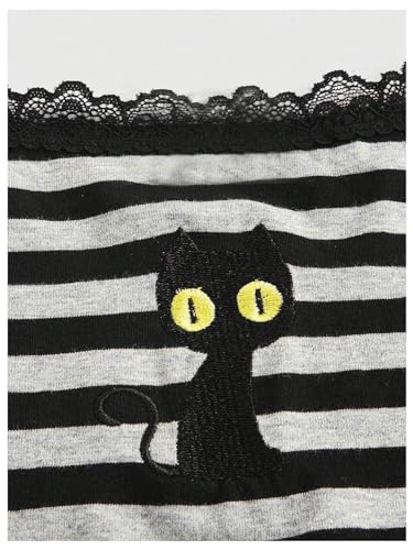 Floerns Women's Sleeveless Cat Embroidery Striped Scoop Neck Contrast Lace Cami Tops4