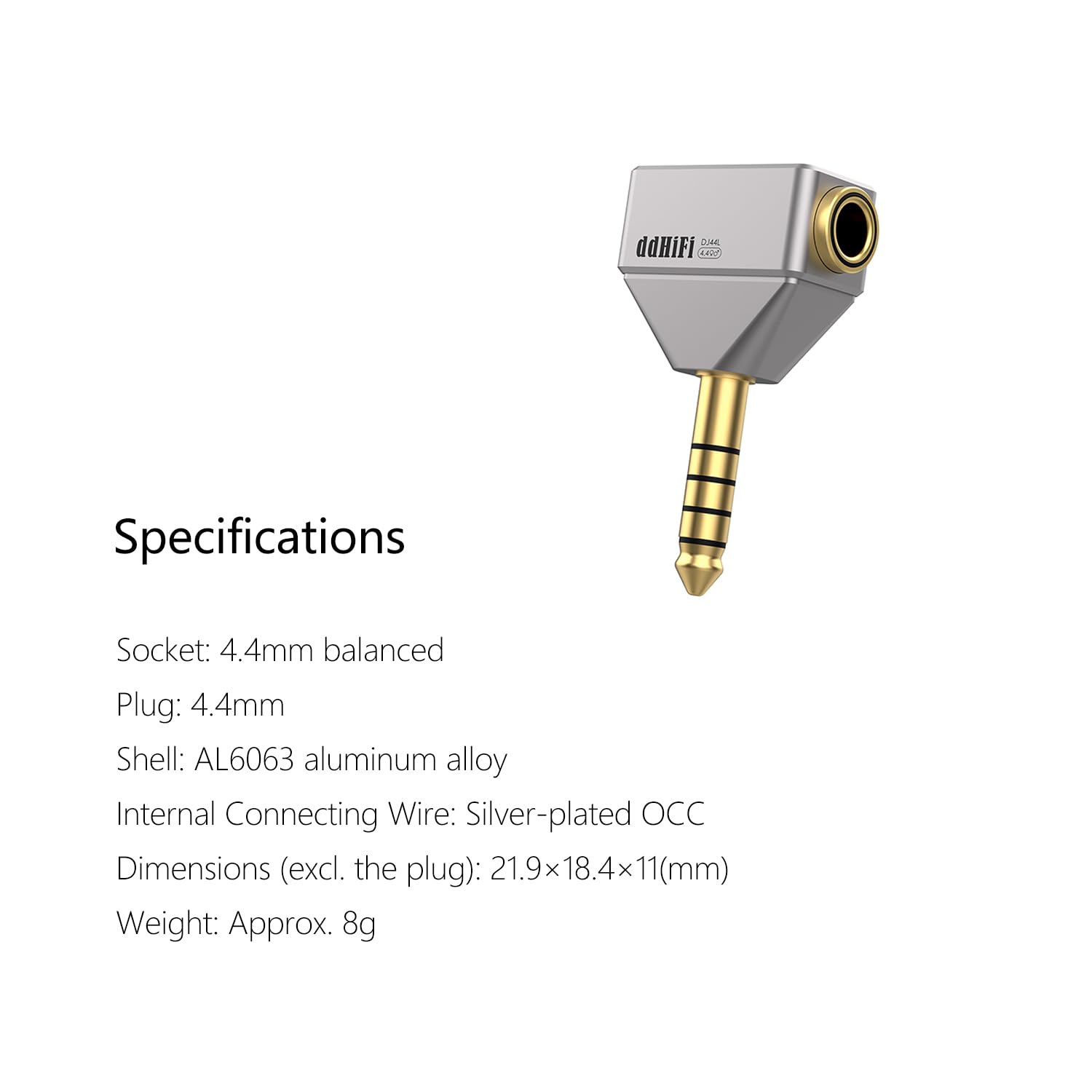 DD ddHiFi DJ44L - Adaptador de audio equilibrado hembra de 4,4 mm a macho de 4,4 mm en forma de L