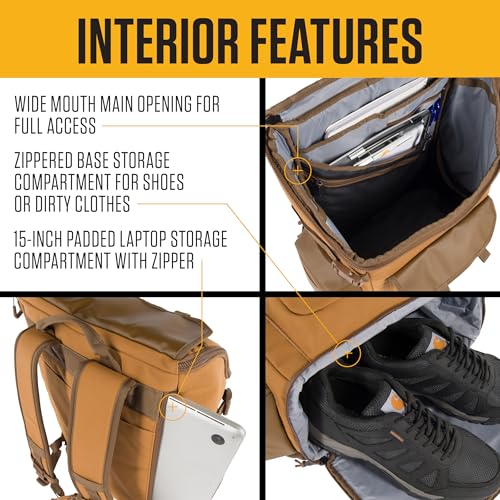 Carhartt 35L Nylon Workday Backpack, Durable Water-Resistant Pack with 15" Laptop Sleeve and Adjustable Shoulder Straps, Carhartt Brown - Image 3