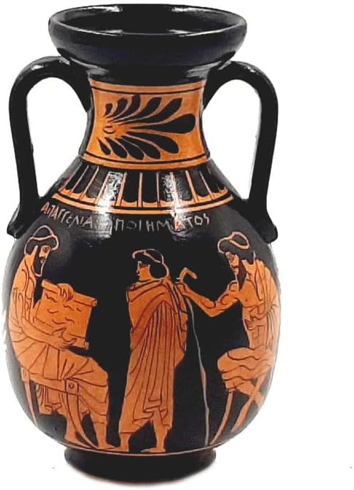 Ancient Greek Vase 17cm,Red Figure Amphora,Shows Classroom Situation