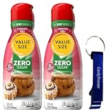Premium Non-Dairy Liquid Coffee Creamer.- Two (2) 32 fl oz Bottles of Creamy Smooth Delightful Coffee Creamer with Candy Freezer Bottle Opener Keychain (Sugar-Free Roll Cinnamon) Keychain