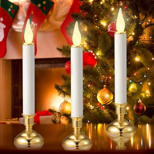 Image of Battery Operated LED Window Candles 9.7 Inch Tall with Automatically Timer 8 Hours On /16 Hours Off - Set of 6 Noble Flickering Flameless Candles and Golden Shine