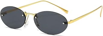 Rimless Oval Sunglasses Female Vintage Small Frame Sun Glasses Women Fashion Uv400
