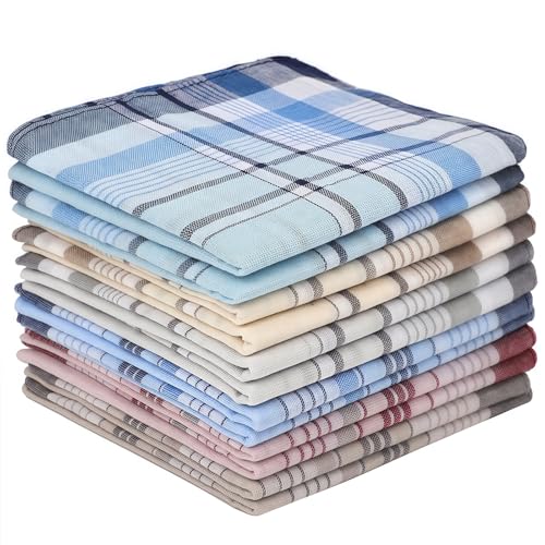 12 Pack Men\'s Handkerchiefs 100% Cotton - 6 Colors, nearly 16x16 Inch (40x40cm), Classic Style, Aggressively Absorbing & Machine Washable - Premium Hankies for Men & Women